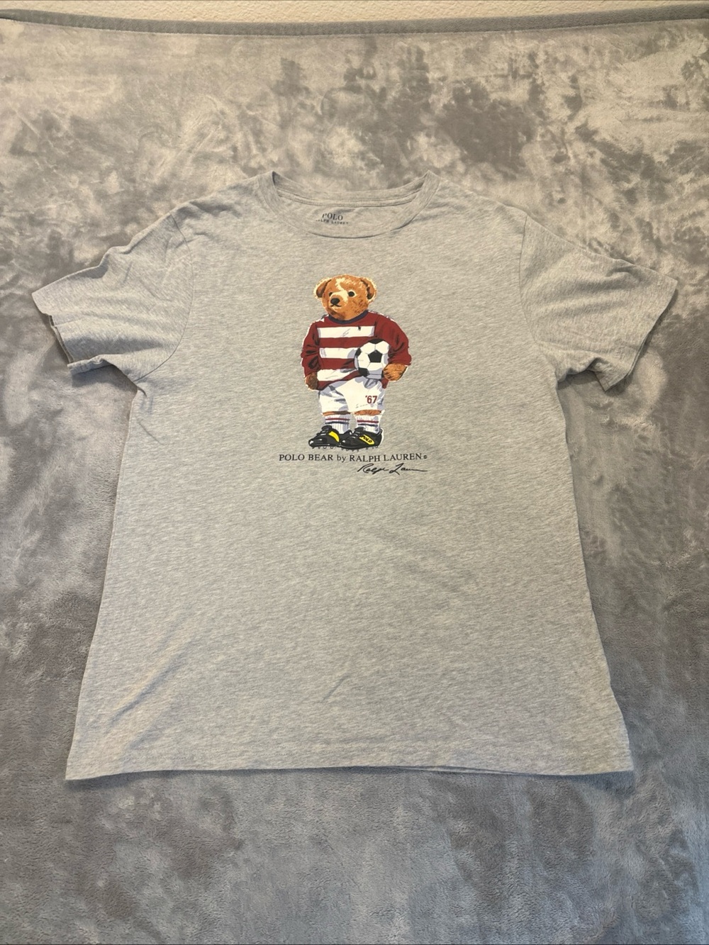 Polo Bear by Ralph Lauren Gray Graphic T-Shirt Bear Soccer Design